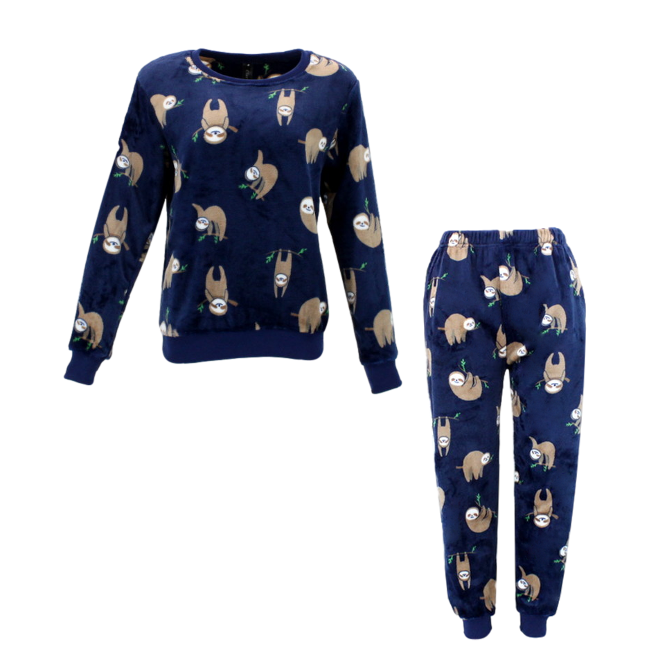 FIL Womens Plush 2pc Set Pyjama Loungewear Fleece Pajamas PJs Sleepwear w Prints - Picture 118 of 153