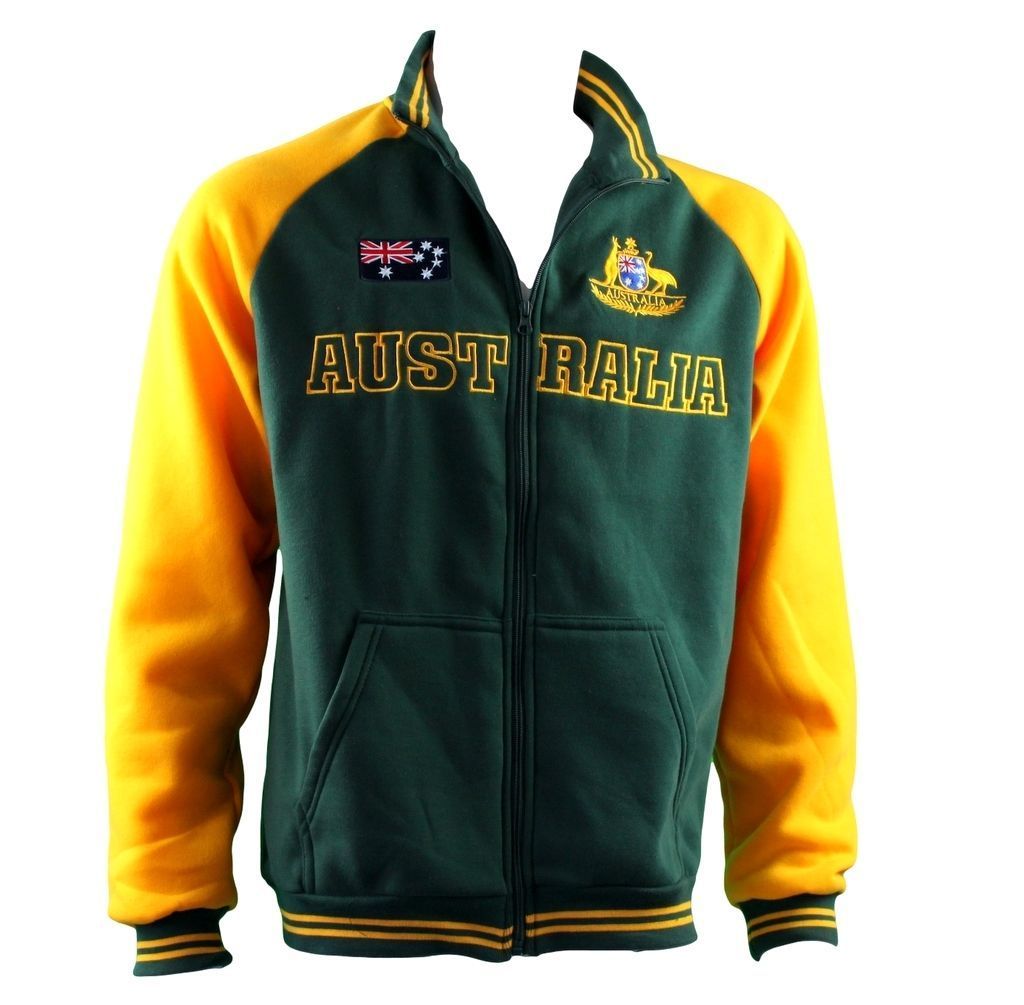 Adult Full Zip Up Baseball Jacket Jumper Australian Australia Day - Green & Gold - Picture 6 of 13