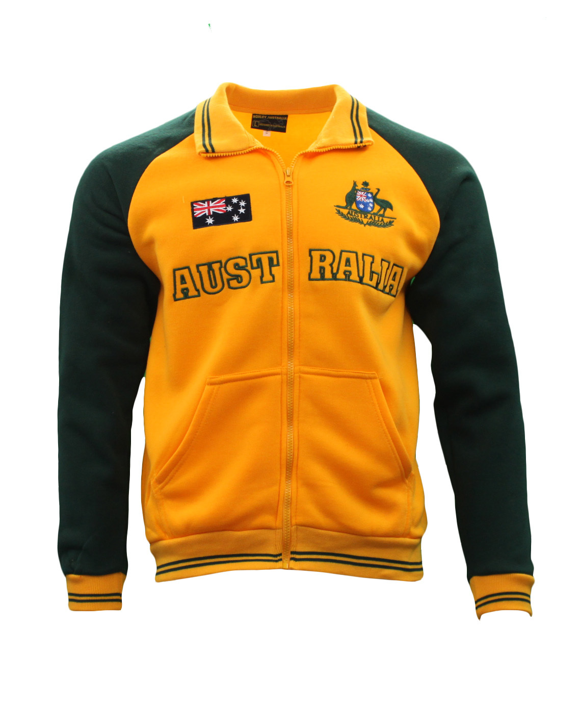 Adult Full Zip Up Baseball Jacket Jumper Australian Australia Day - Green & Gold - Picture 11 of 13