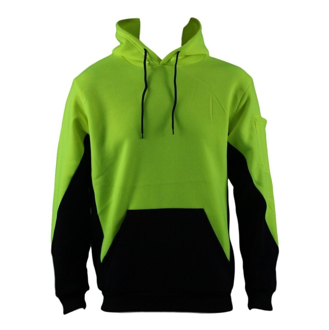Hi Vis Fleecy Fleece Hoodie Pullover w Kangaroo Pockets & Arm Pen & Phone Pocket - Picture 9 of 9