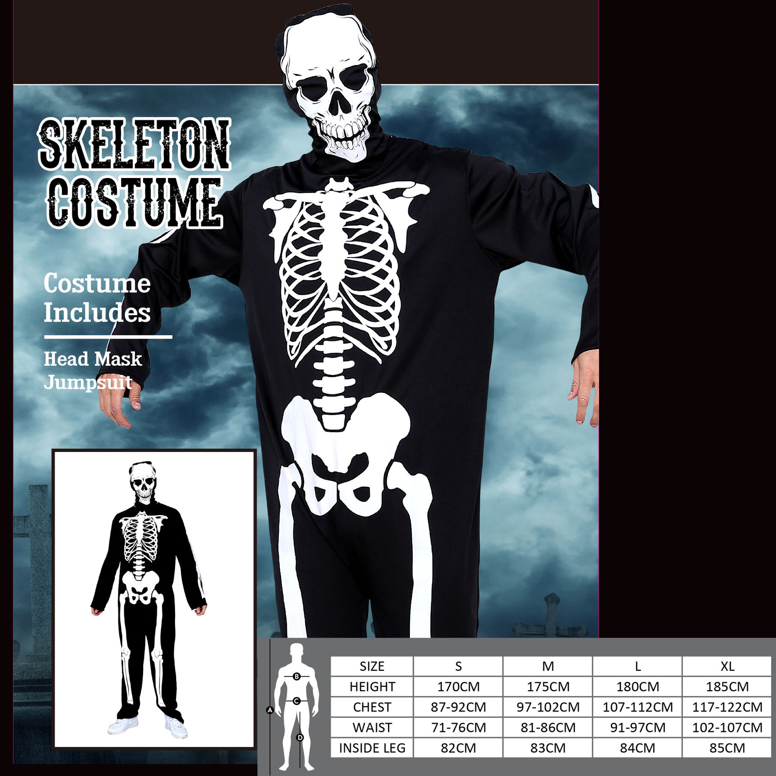 Mens Adult Halloween Costume Horror Zombie Dress up Cosplay Party - Picture 3 of 19
