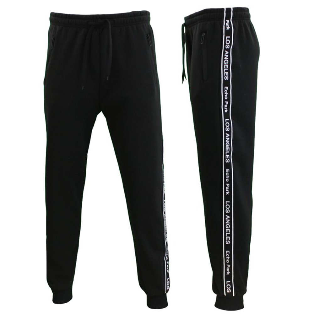 FIL Mens Fleece Track Pants Casual Tracksuit Zipped Pockets Stripped LOS ANGELES - Picture 5 of 21