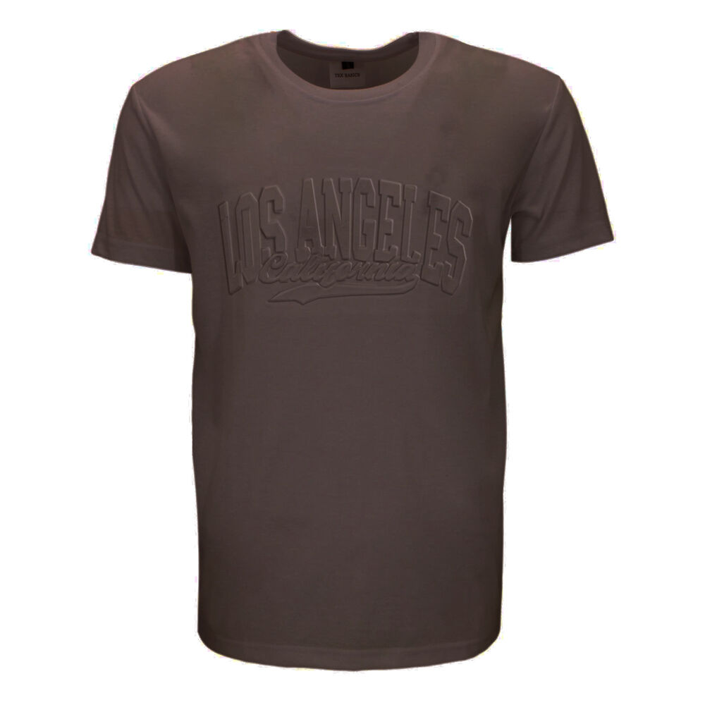 FIL Men's Embossed Casual Cotton Crew Neck T-Shirt Tee Short Sleeve - Los Angele - Picture 4 of 7