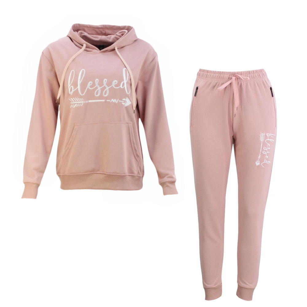 FIL Women's Tracksuit 2pc Set Loungewear Hoodie Track Pants Embroidered  Blessed