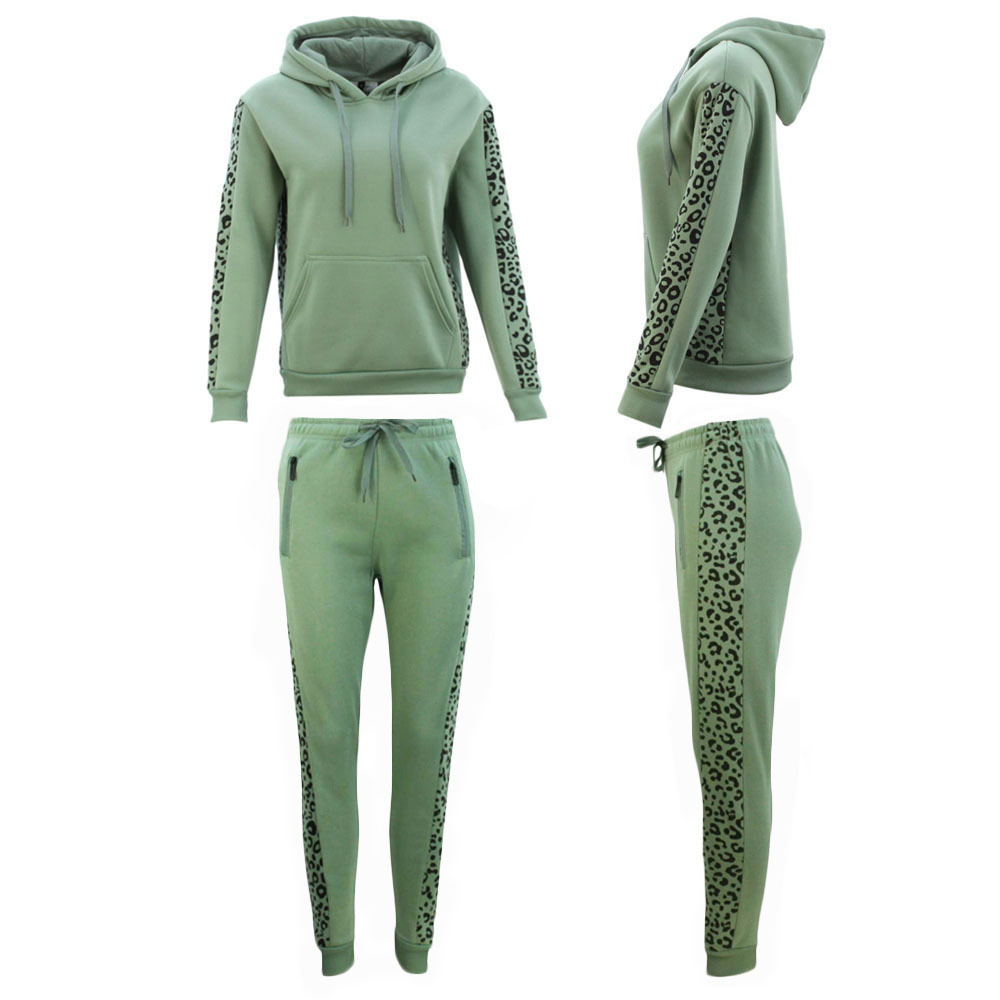FIL Women s Tracksuit 2pc Set Hoodie Track Pants Loungewear Leopard Stripe