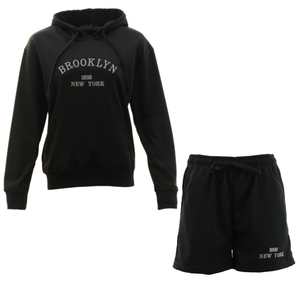 Women's Casual Loungewear Embroidered Hoodie & Shorts Set BROOKLYN