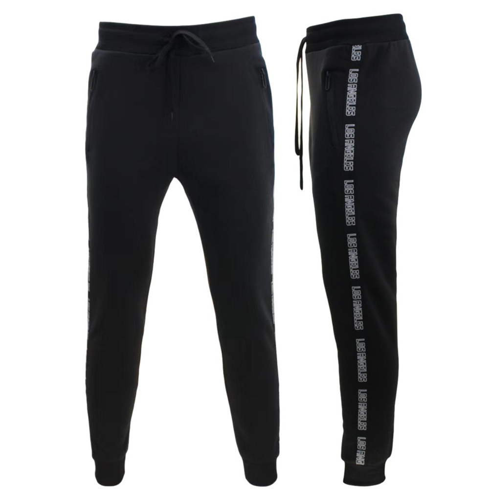 FIL Men's Striped Fleece Track Pants Casual Tracksuit Zipped Pockets LOS ANGELES - Picture 5 of 9