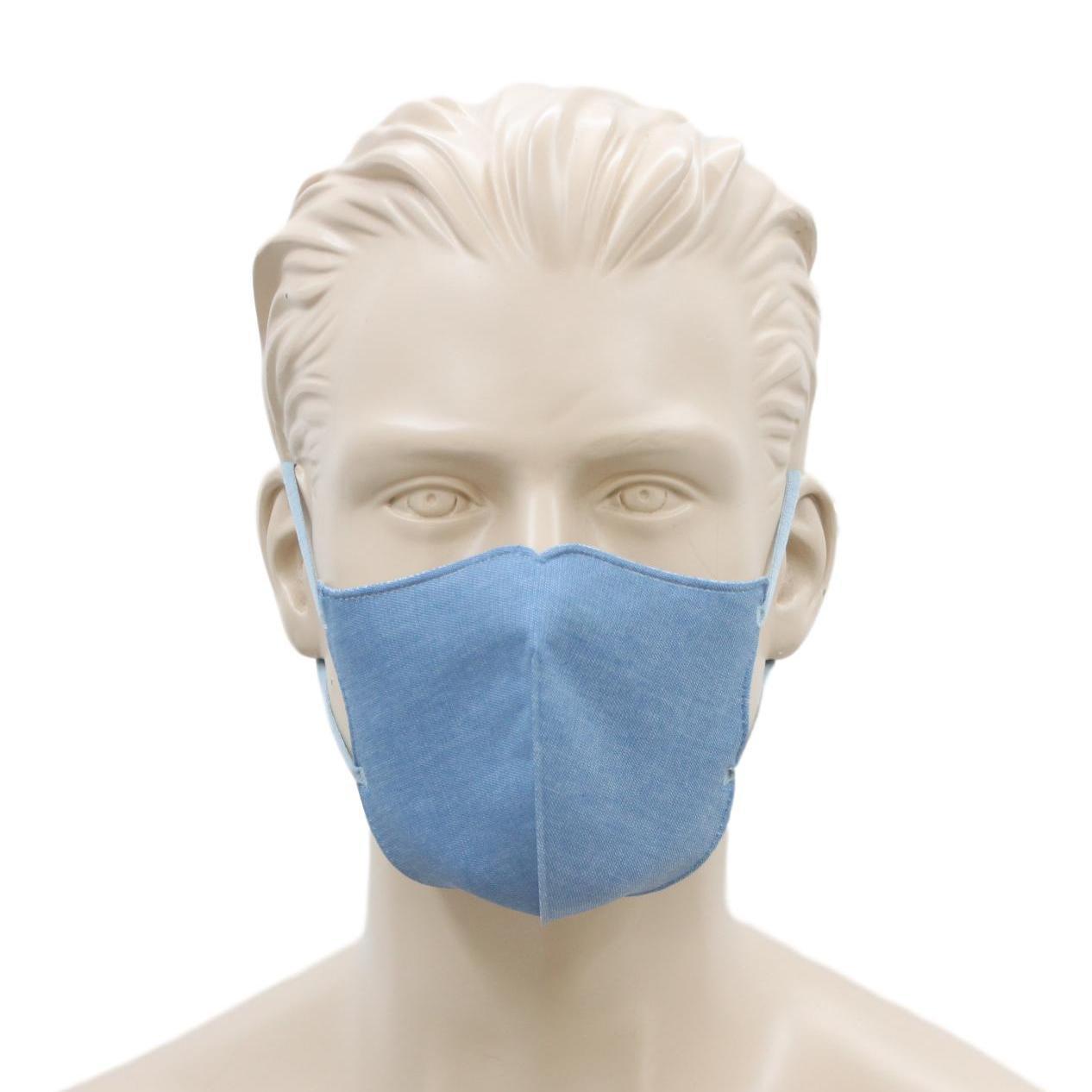 [Denim Light Blue] Adult Reusable Cloth Face Mask Cotton 3 Layers 3D ...