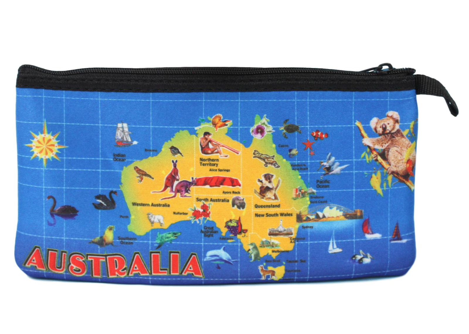 Neoprene Australian Souvenir Pencil Case Toiletries Pouch Zipped Bag Gift - Picture 12 of 19