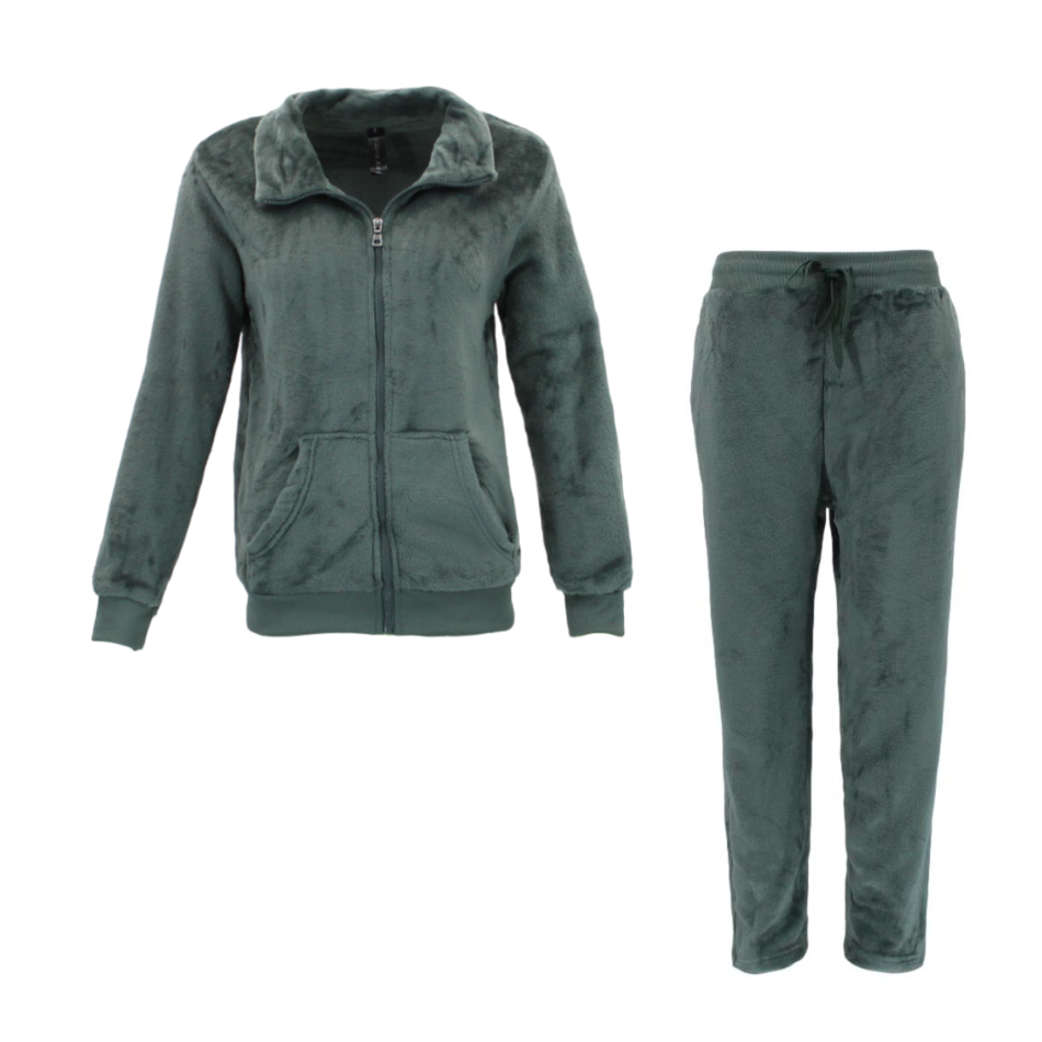 FIL Women's Zip up Track Top Pants 2pcs Set Loungewear Velour Fleece - Picture 6 of 13