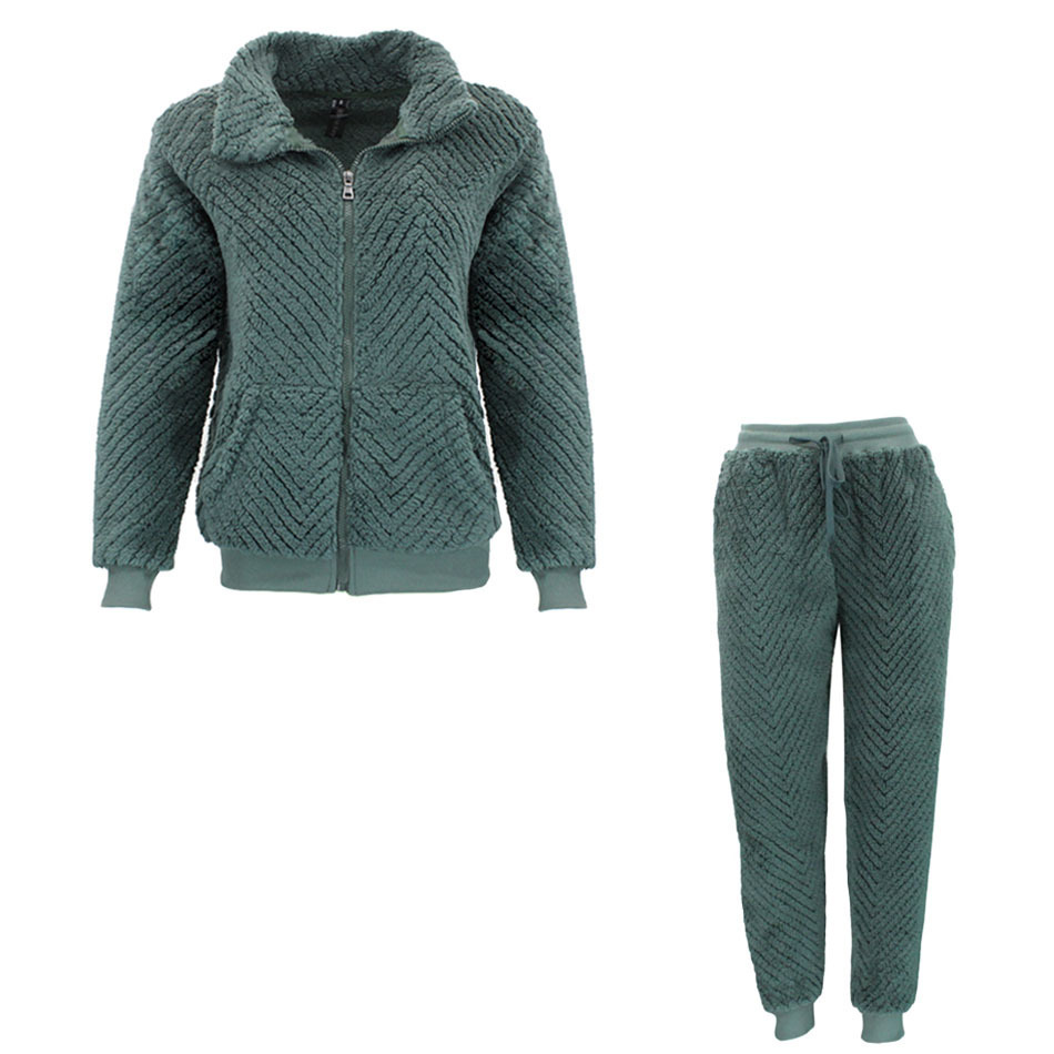 FIL Women's 2pc Set Teddy Fleece Jumper Loungewear Sleepwear Zip Up Pajamas PJs - Picture 10 of 17