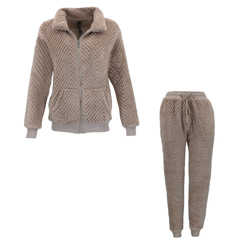FIL Women's 2pc Set Teddy Fleece Jumper Loungewear Sleepwear Zip Up Pajamas PJs - Picture 7 of 17