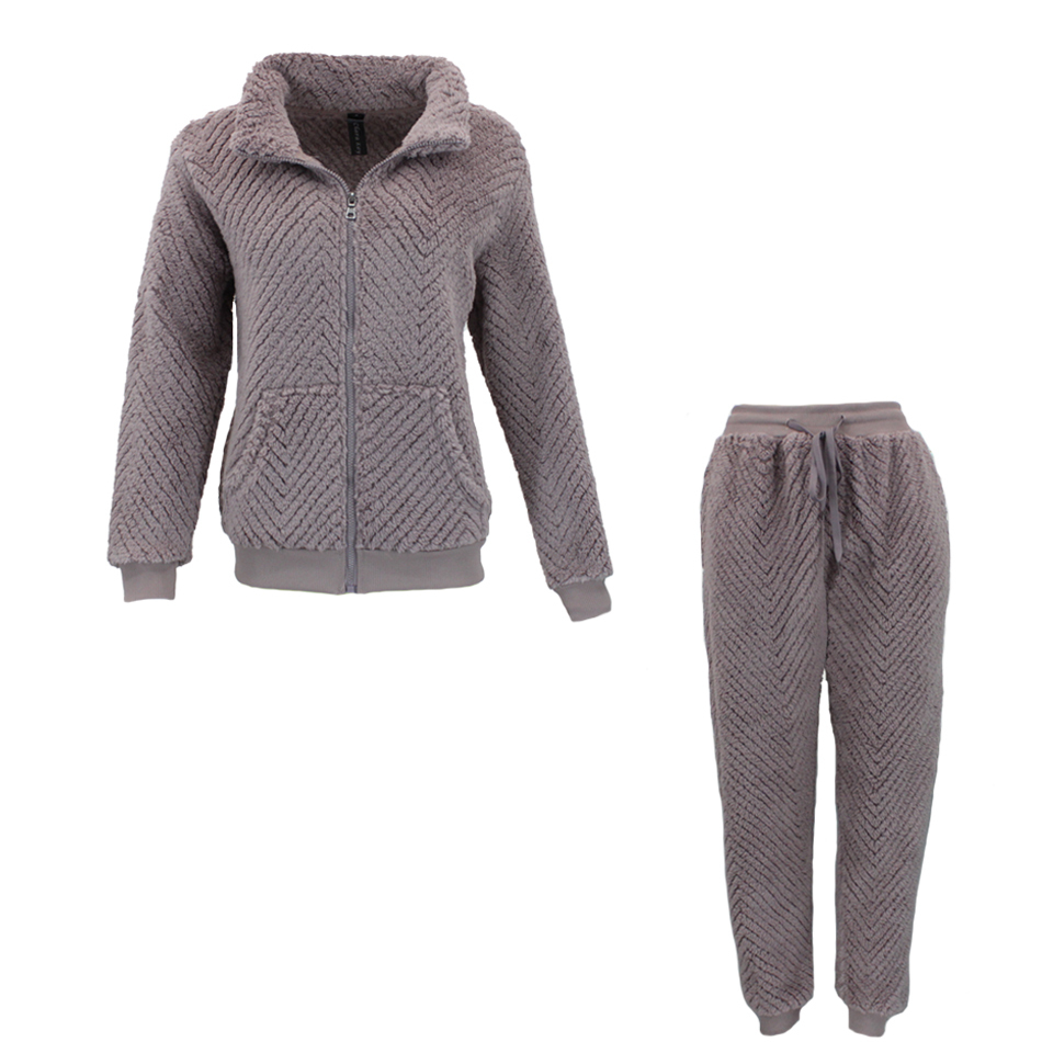 FIL Women's 2pc Set Teddy Fleece Jumper Loungewear Sleepwear Zip Up Pajamas PJs - Picture 16 of 17