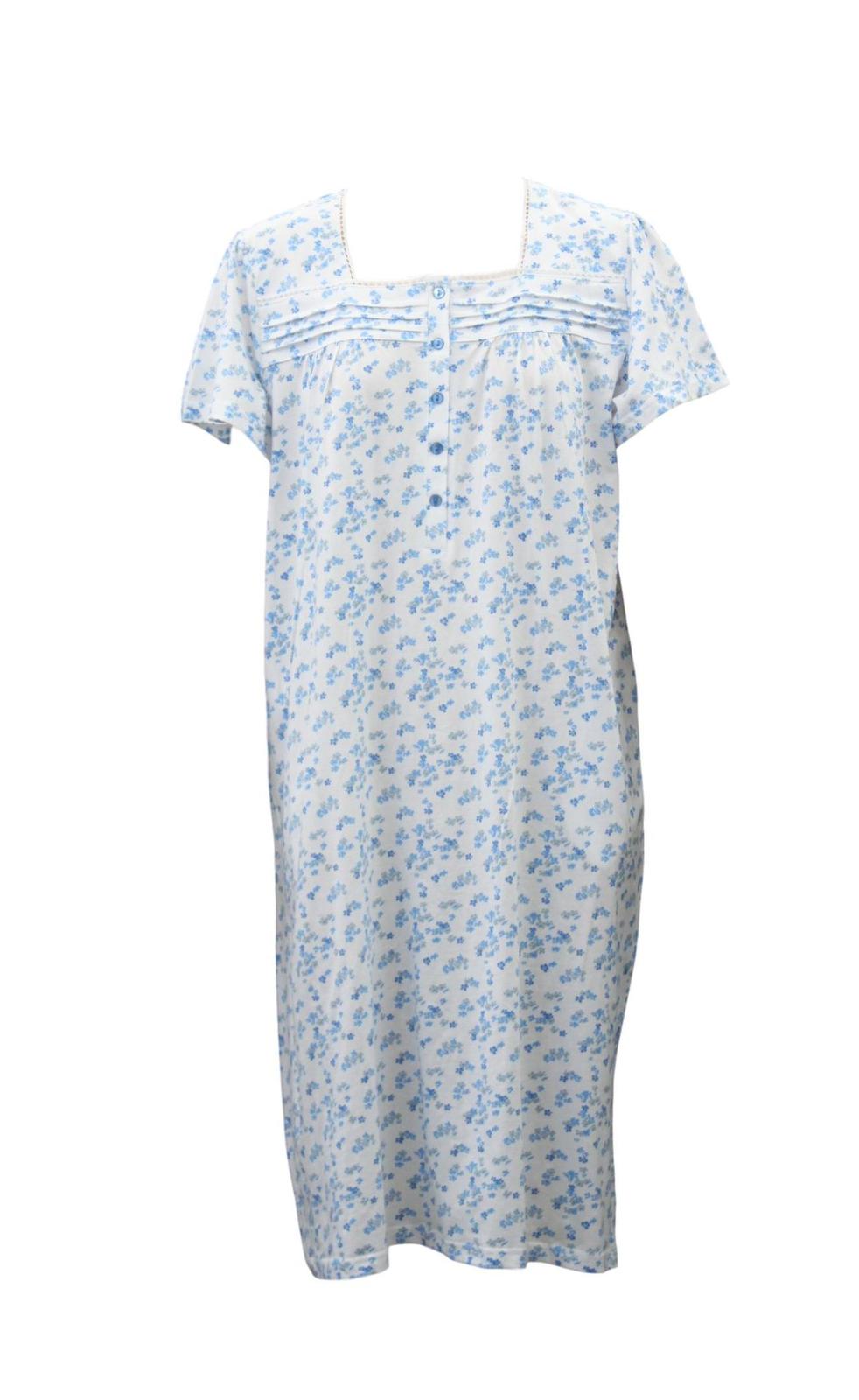 Women's 100% Cotton Summer Short Sleeve Nightie Night Gown Pajamas ...