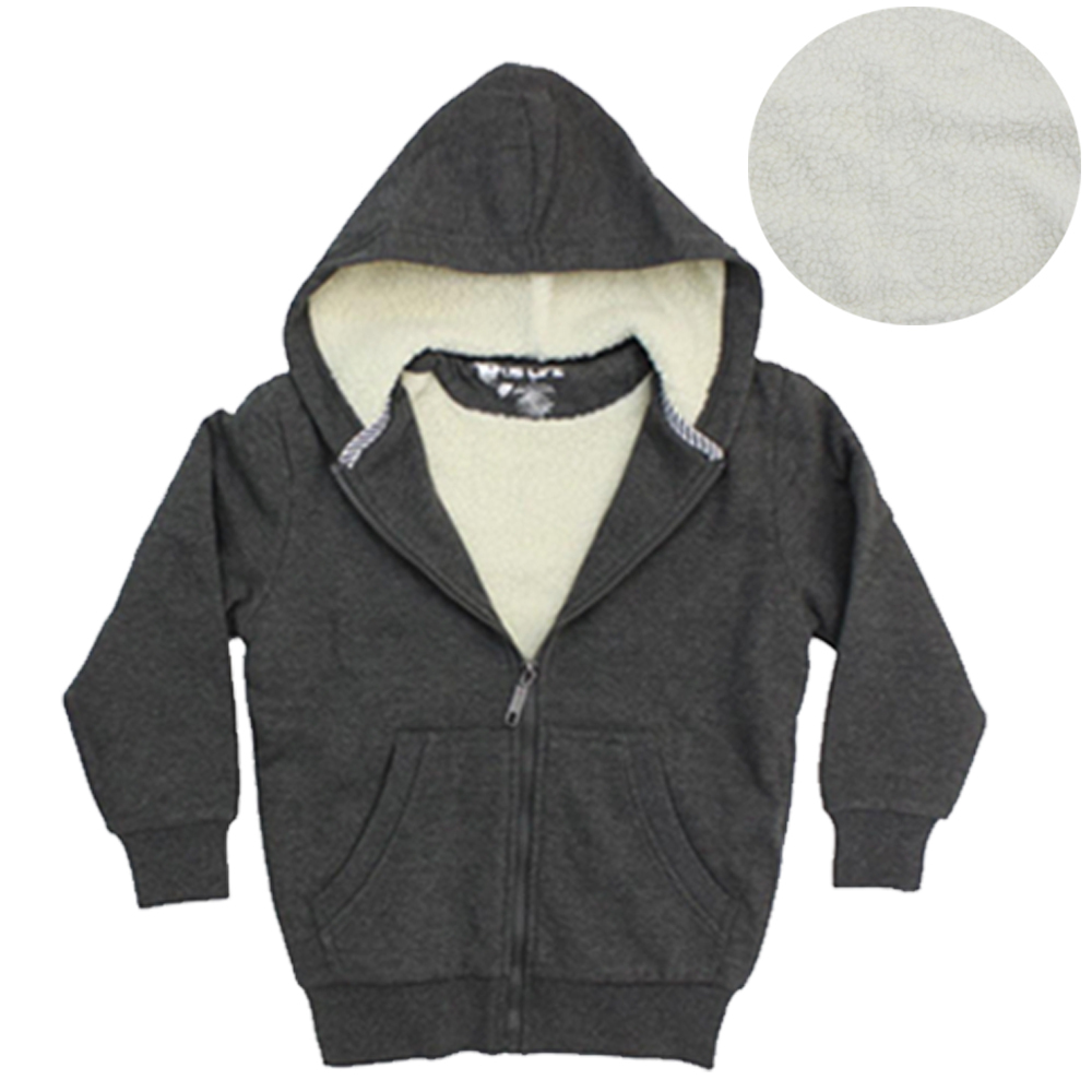 Kids Unisex Thick Hoodie Zip Up Jacket Cotton Rich Sherpa Fur Jumper Winter Coat - Picture 8 of 17