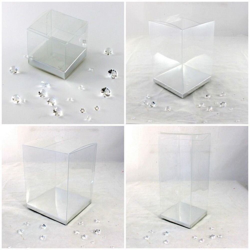 20 CLEAR PVC Boxes w Base 14 SIZES Wedding Party Bomboniere Candy Favor Favour - Picture 15 of 17