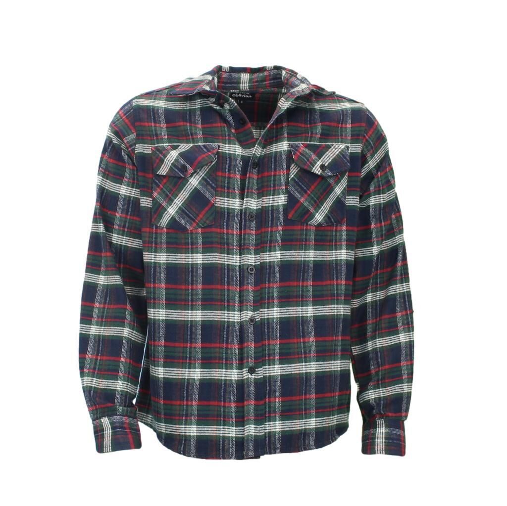 Men's Flannelette Shirt Long Sleeve Check Print Pattern Cotton Flannel - Picture 32 of 65