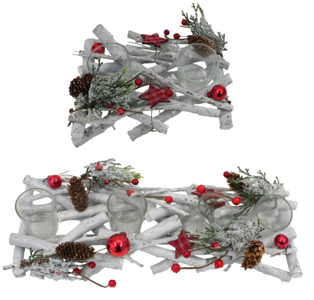 Christmas Xmas Branches Candle Holder Berry Frosted Pine Table Décor