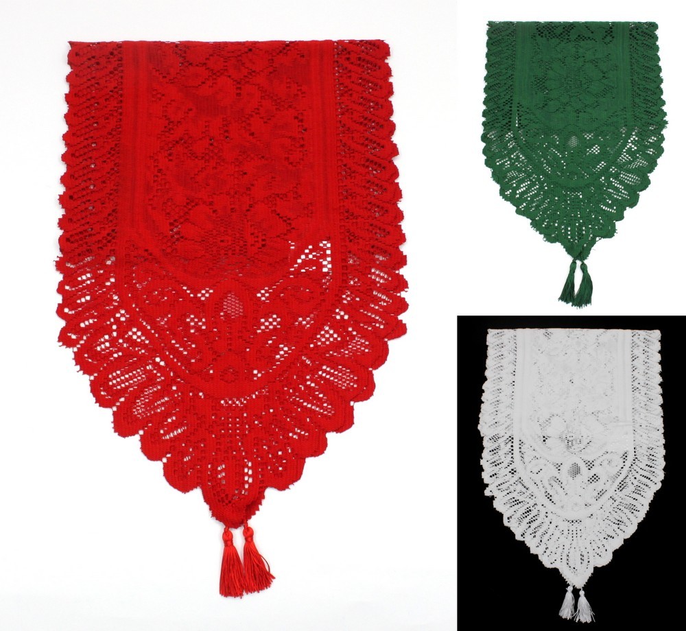 Christmas Red Lace Table Runner Decoration Banquet Party Xmas 33x114CM 