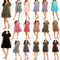FIL Women's Short sleeve Summer Dress Boho Floral Beach Party Sundress