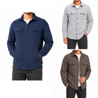 Men's Long Sleeve Quilted Knit Shirt Jacket Overshirt w Pockets