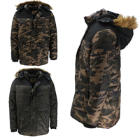 Men's Camo Hooded Jacket Coat Camouflage Army Removable Hood Thick Winter Parka