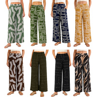 FIL Women's Viscose Linen Blend Wide Leg Pants Printed Elastic Waist Trousers