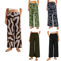 FIL Womens Viscose Linen Blend Wide Leg Pants Printed Elastic Waist Trousers