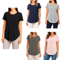 FIL Women's Cotton Rich Curved Hem T-Shirt Crew Neck Casual