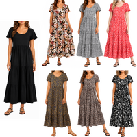 FIL Women's Short Sleeve Maxi Long Summer Dress Floral Beach Party Long Sundress
