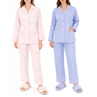 FIL Women's 100% Cotton Pyjama Set Floral Print Long Sleeve Button Sleepwear PJs