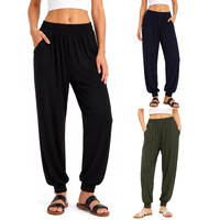 FIL Women's Stretch Harem Boho Pants Tapered Leg with Pockets