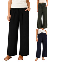 FIL Women's Stretch Wide Leg Pants Elastic Waist Pockets Casual Trousers