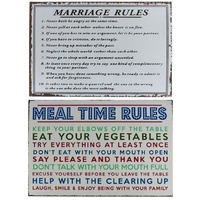 Retro Metal Tin Wall Hanging Plaque - Family Marriage Kitchen Mealtime Rules