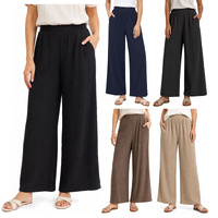 FIL Women's Wide Leg Pants Textured Casual Trousers Elastic Waist Pockets