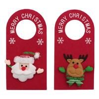 Set of 2 Christmas Door Knob Hanger Hanging Decoration Santa Reindeer