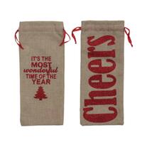 2pcs Jute Christmas Wine Bottle Bags Cover Xmas Gift Wrap Reusable