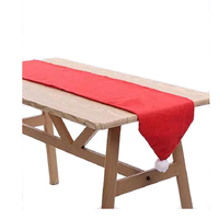Christmas Felt Table Runner Fleece Xmas w Pom Pom Red 33x183cm