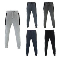 FIL Mens Unisex Fleece Jogger Track Pants Black Zipped Pockets Cuffed Trousers