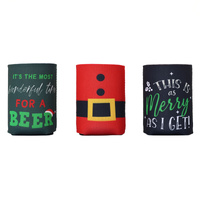 6x Christmas Stubby Holders Kris Kringle Beer Bottle Can Coolers for Xmas Drinks