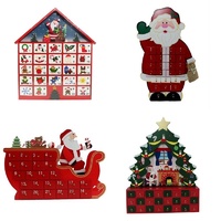 Wooden Christmas Advent Countdown Calendar Decoration Santa Sleigh Tree House [Design: Santa w Tree 40x30 cm]