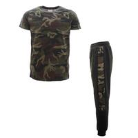 FIL Men's Camo T-Shirt & Tracksuit Sweatsuit Loungewear Set Camouflage [Size: M] [Colour: Green Camo]