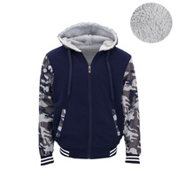 Men's Sherpa Lined Fleece Hoodie Jacket Camo Sleeve Zip Up Warm Winter Jumper