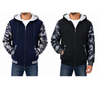 Men's Sherpa Lined Fleece Hoodie Jacket Camo Sleeve Zip Up Warm Winter Jumper