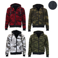 FIL Men's Camo Sherpa Fleece Zip Hoodie Jacket Warm Lined Hooded Jumper