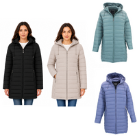 Women's Long Puffer Jacket Winter Coat with Detachable Hood Zip Pockets