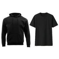 Adult Mens Unisex Plain Black Hoodie Jumper Pullover + Black T-Shirt