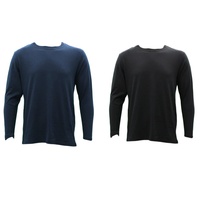 NEW Men's Plain Cotton Crew Neck Long Sleeve Basic T Shirt Tee Top Black Navy