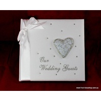 Wedding Guest Book with Cloth Cover and Embroidery - Heart