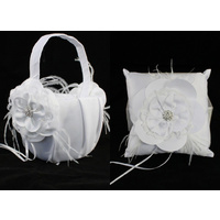 Wedding Flower Girl Basket Ring Pillow Flowergirl White Ivory - Diamante Flower